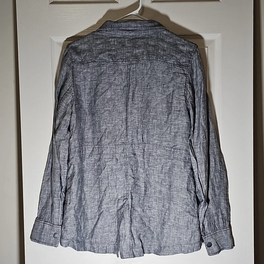 Caslon 100% Linen Charcoal Gray Snap Jacket Utility Shacket Size XS - Picture 2 of 8